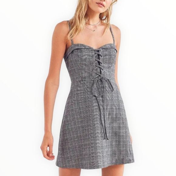 Cooperative Corset Tie Up Fit and Flare Sweetheart Neckline Plaid Dress size 8 - Picture 1 of 15